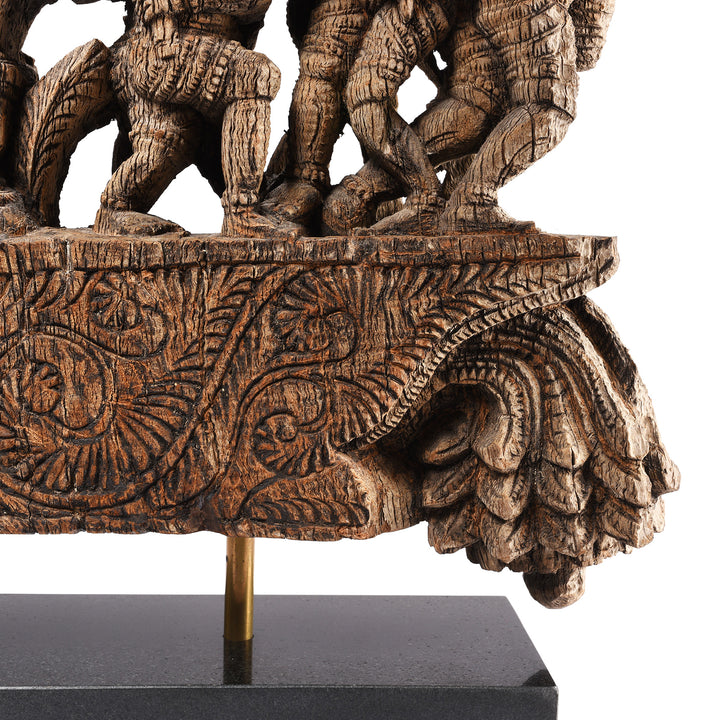 Carving Detail From Antique Carved Teak Horse Chariot Carving From Tamil Nadu - 19th Century | Indigo Antiques