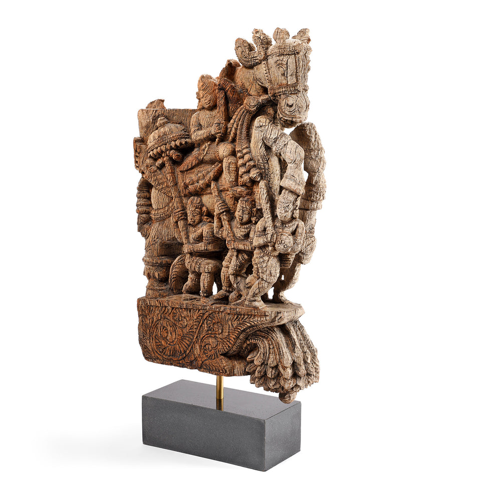 Antique Carved Teak Horse Chariot Carving From Tamil Nadu - 19th Century | Indigo Antiques