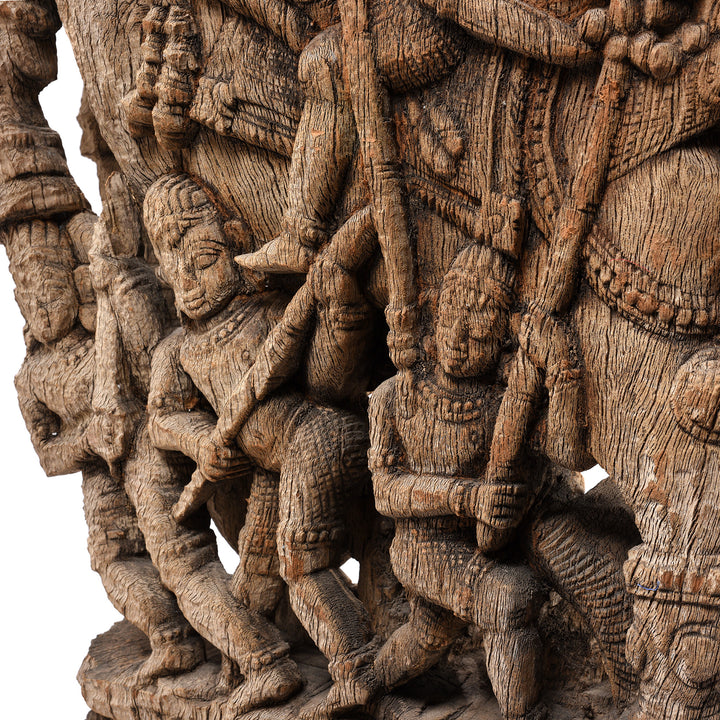 Carving Detail From Antique Carved Teak Horse Chariot Carving From Tamil Nadu - 19th Century | Indigo Antiques