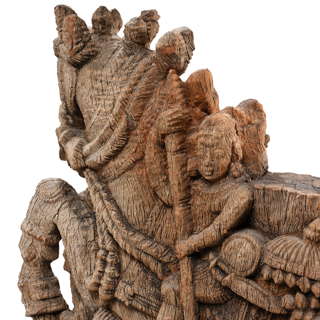 Carving Detail From Antique Carved Teak Horse Chariot Carving From Tamil Nadu - 19th Century | Indigo Antiques