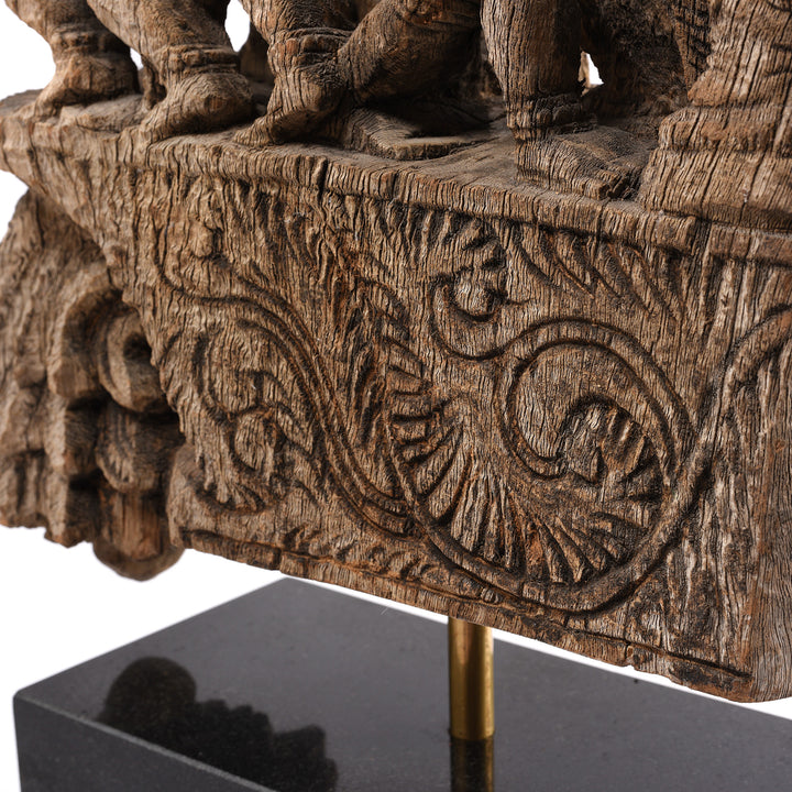 Carving Detail From Antique Carved Teak Horse Chariot Carving From Tamil Nadu - 19th Century | Indigo Antiques