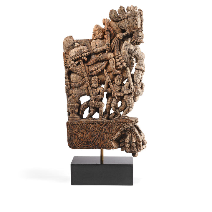 Antique Carved Teak Horse Chariot Carving From Tamil Nadu - 19th Century | Indigo Antiques