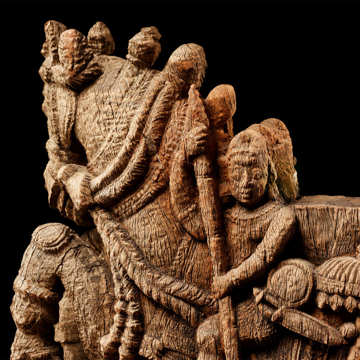 Detail From Antique Carved Teak Horse Chariot Carving From Tamil Nadu - 19th Century | Indigo Antiques