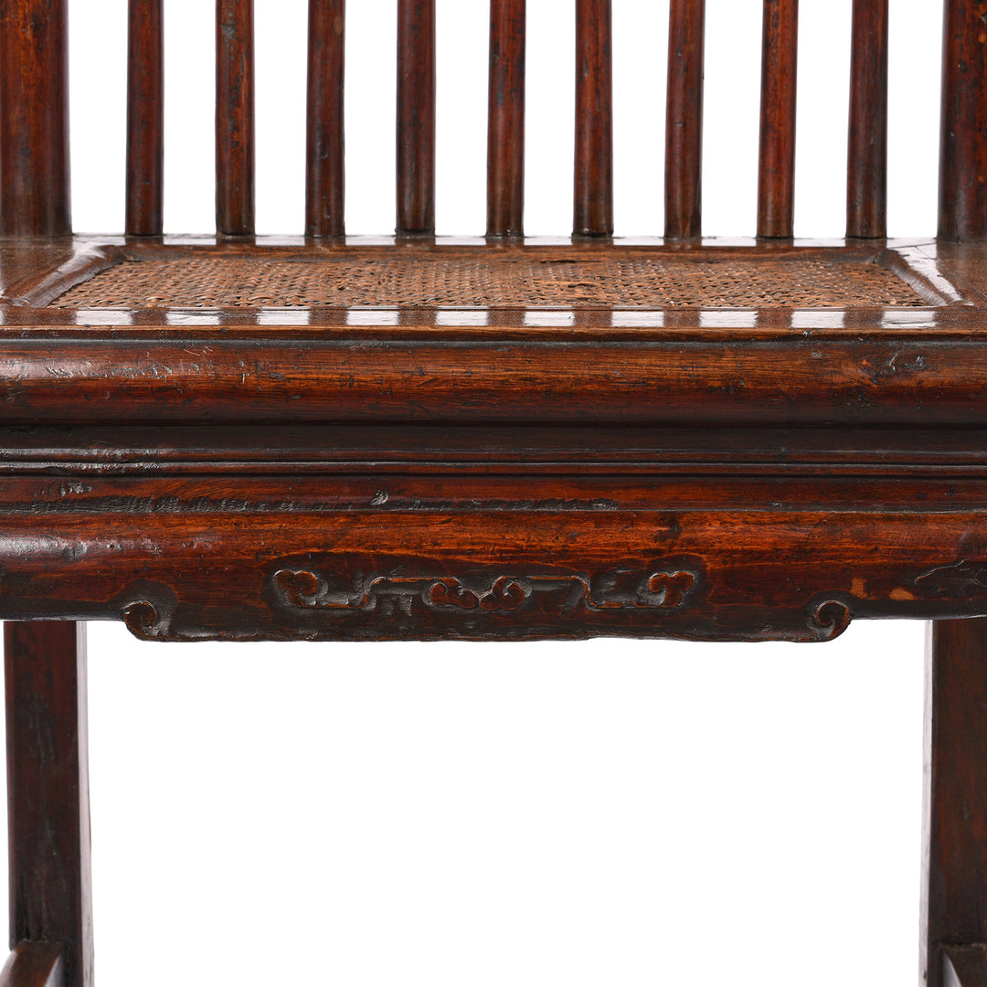 Carving Detail From Chinese Catalpa Book Chair With Rattan Seat From Zhejiang - 19th Century| Indigo Antiques