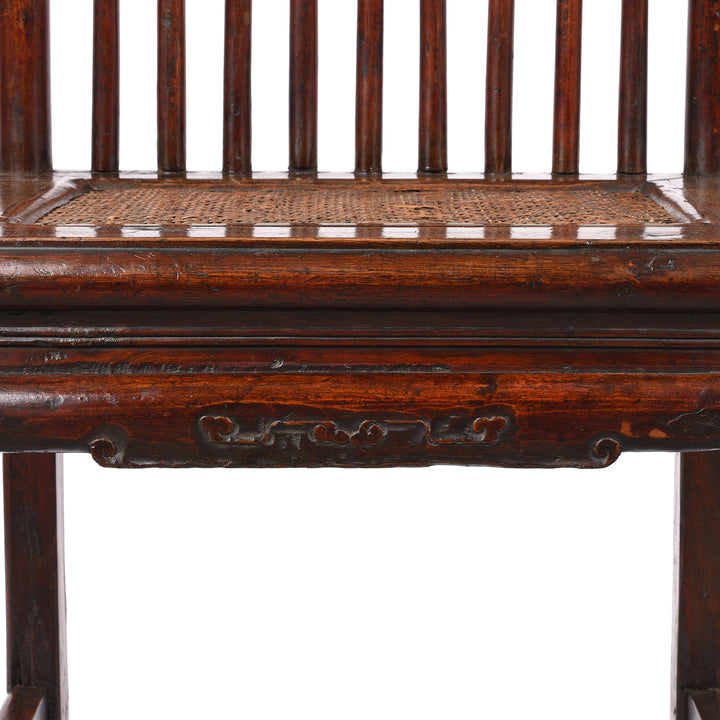 Carving Detail From Chinese Catalpa Book Chair With Rattan Seat From Zhejiang - 19th Century| Indigo Antiques