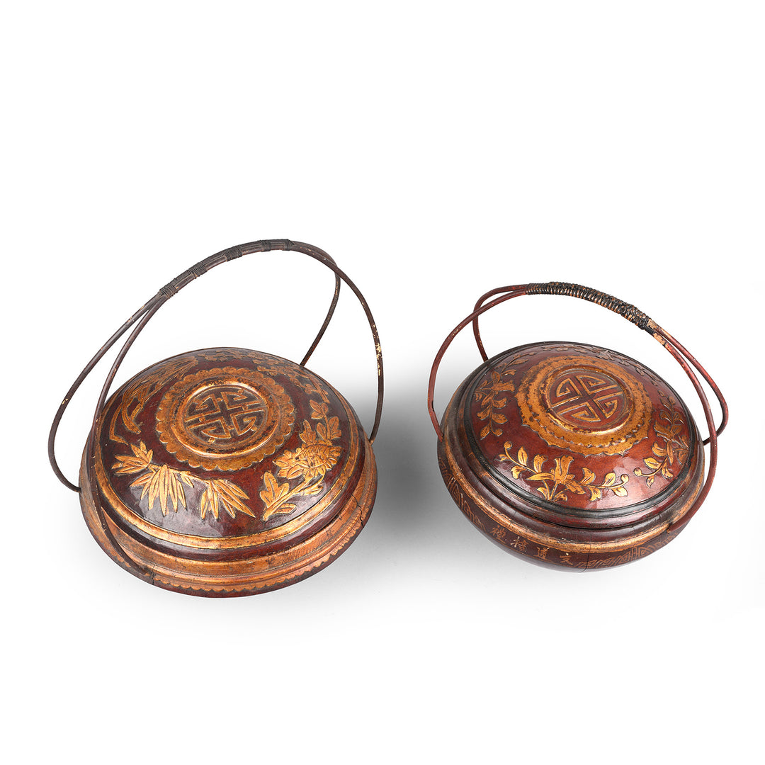 Top Down View Of Pair of Chinese Wedding Baskets from Shanxi - ca 1920 | Indigo Antiques