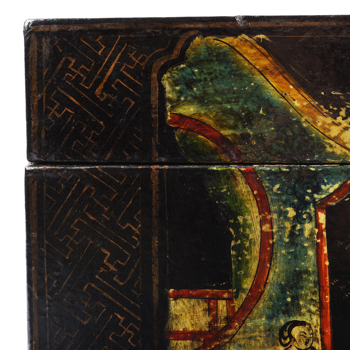 Corner Detail From Antique Chinese Painted Lacquer Box - Late 19th Century | Indigo Antiques