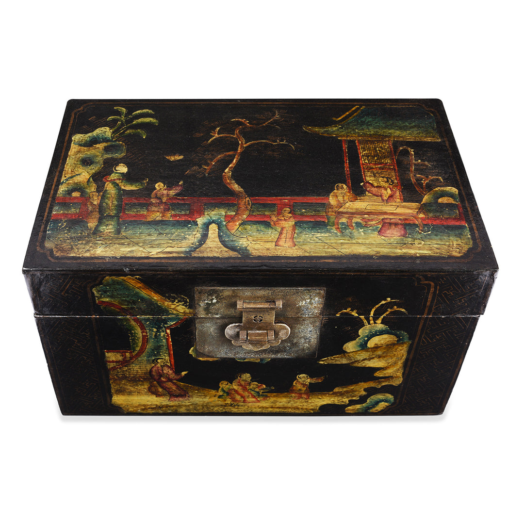Top Down View Of Antique Chinese Painted Lacquer Box - Late 19th Century | Indigo Antiques