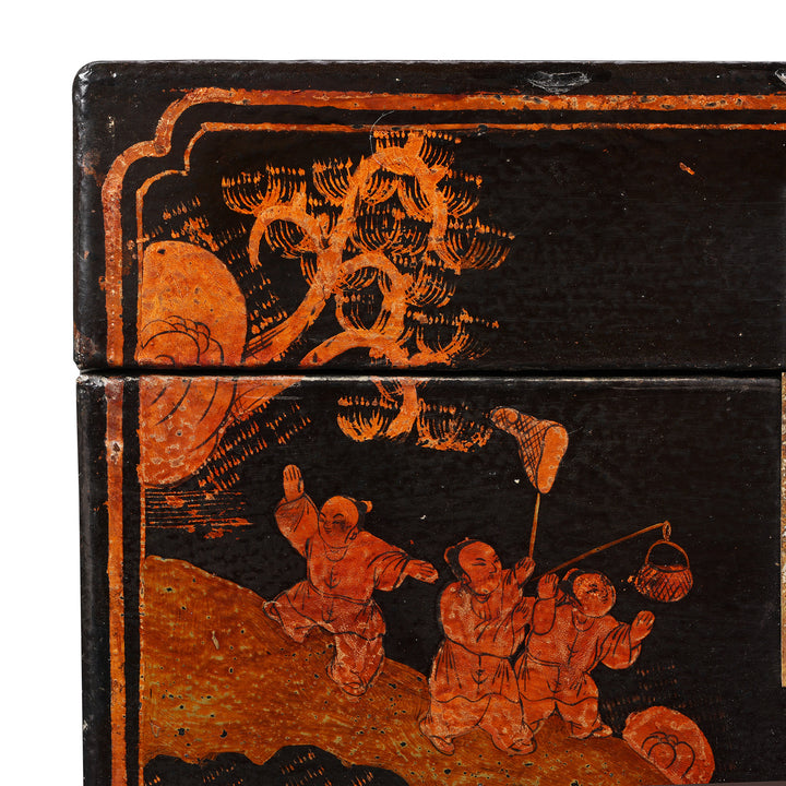 Paintwork Detail From Antique Chinese Painted Lacquer Box - Late 19th Century | Indigo Antiques