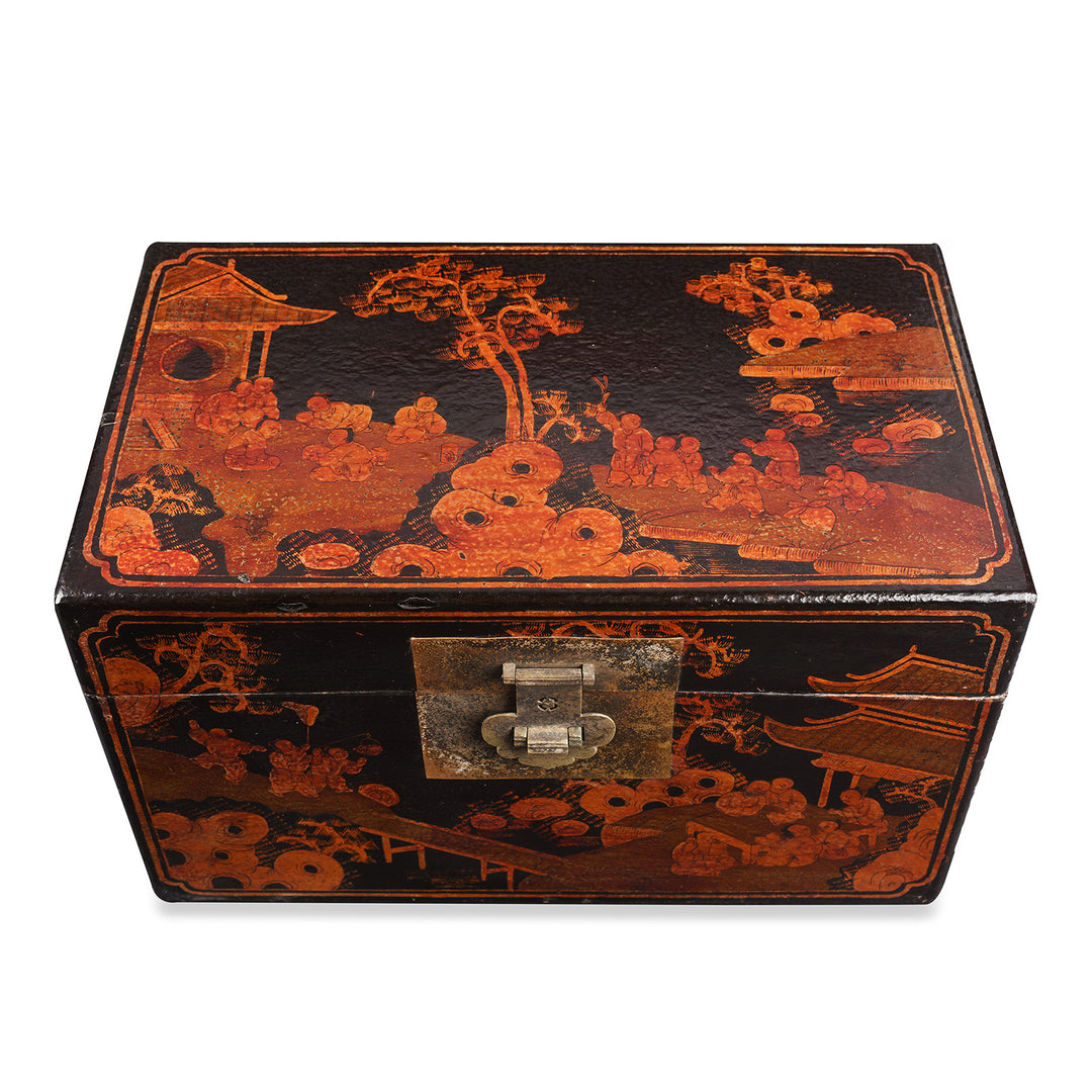 Top Down View Of Antique Chinese Painted Lacquer Box - Late 19th Century | Indigo Antiques