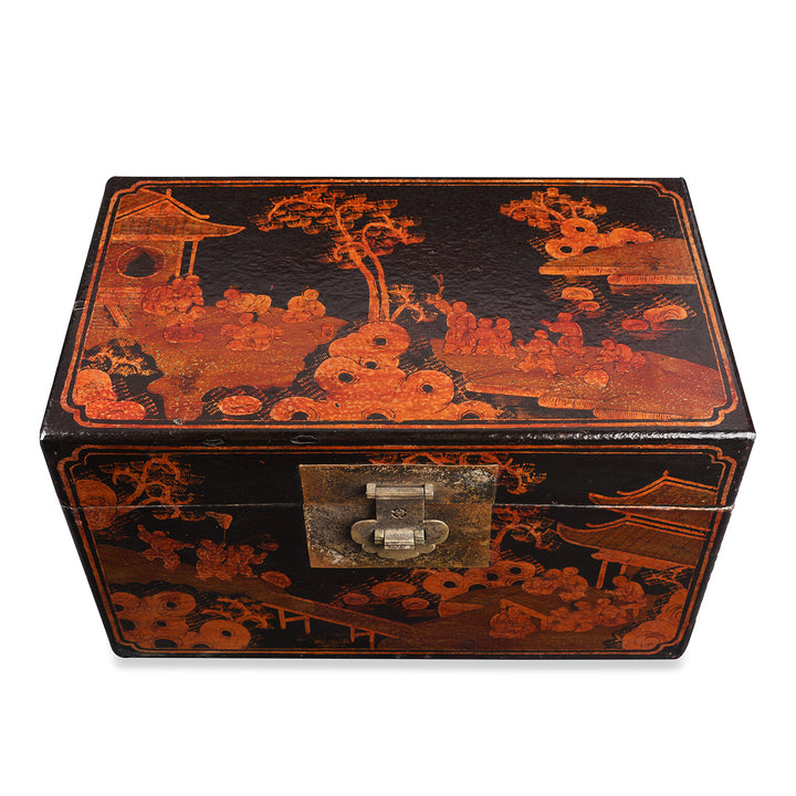 Top Down View Of Antique Chinese Painted Lacquer Box - Late 19th Century | Indigo Antiques