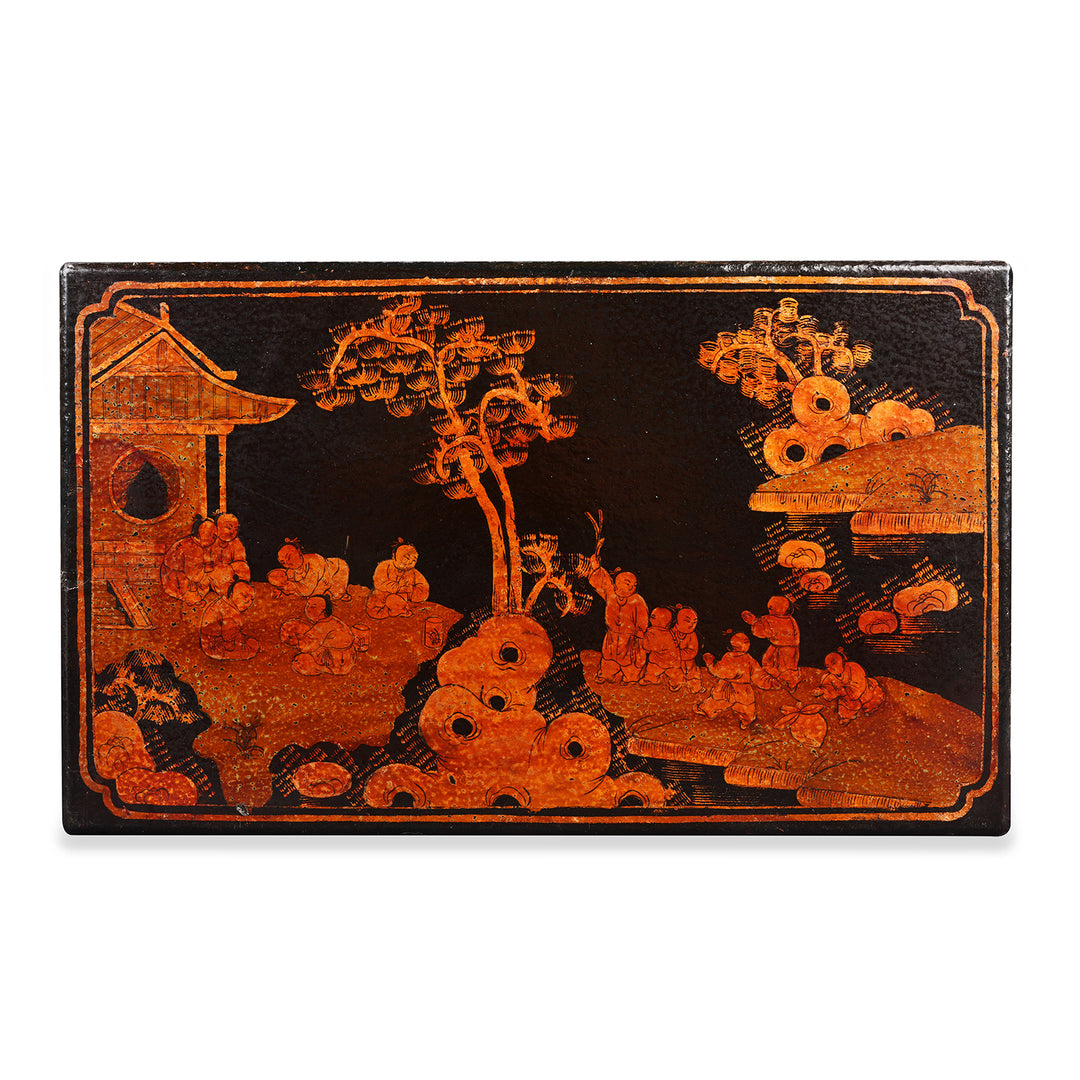 Top Detail From Antique Chinese Painted Lacquer Box - Late 19th Century | Indigo Antiques