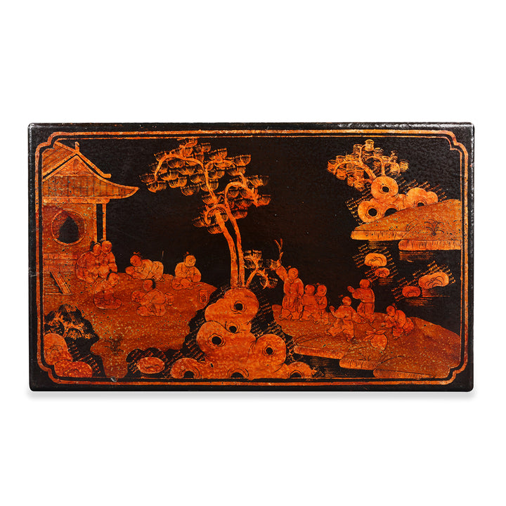 Top Detail From Antique Chinese Painted Lacquer Box - Late 19th Century | Indigo Antiques