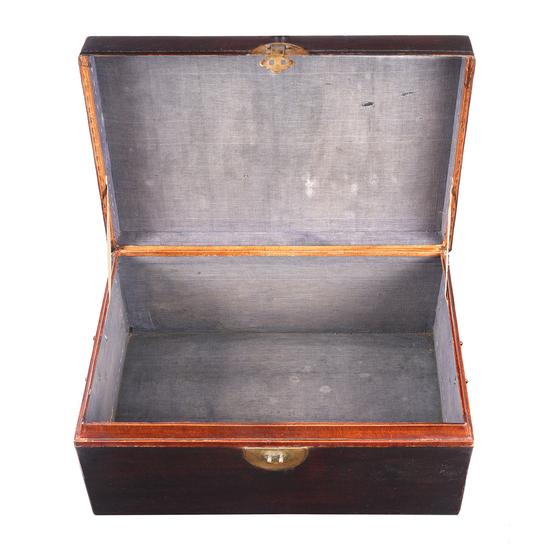 Interior Of  Antique Aubergine Leather Trunk from Shanghai - Circa 1920 - Early 20th Century | Indigo Antiques
