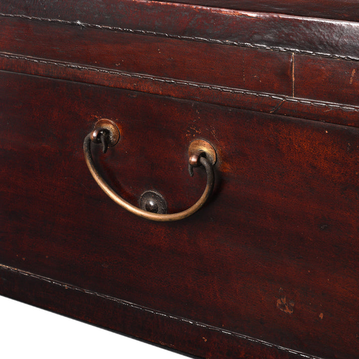 Handle Detail From Antique Aubergine Leather Trunk from Shanghai - Circa 1920 - Early 20th Century | Indigo Antiques