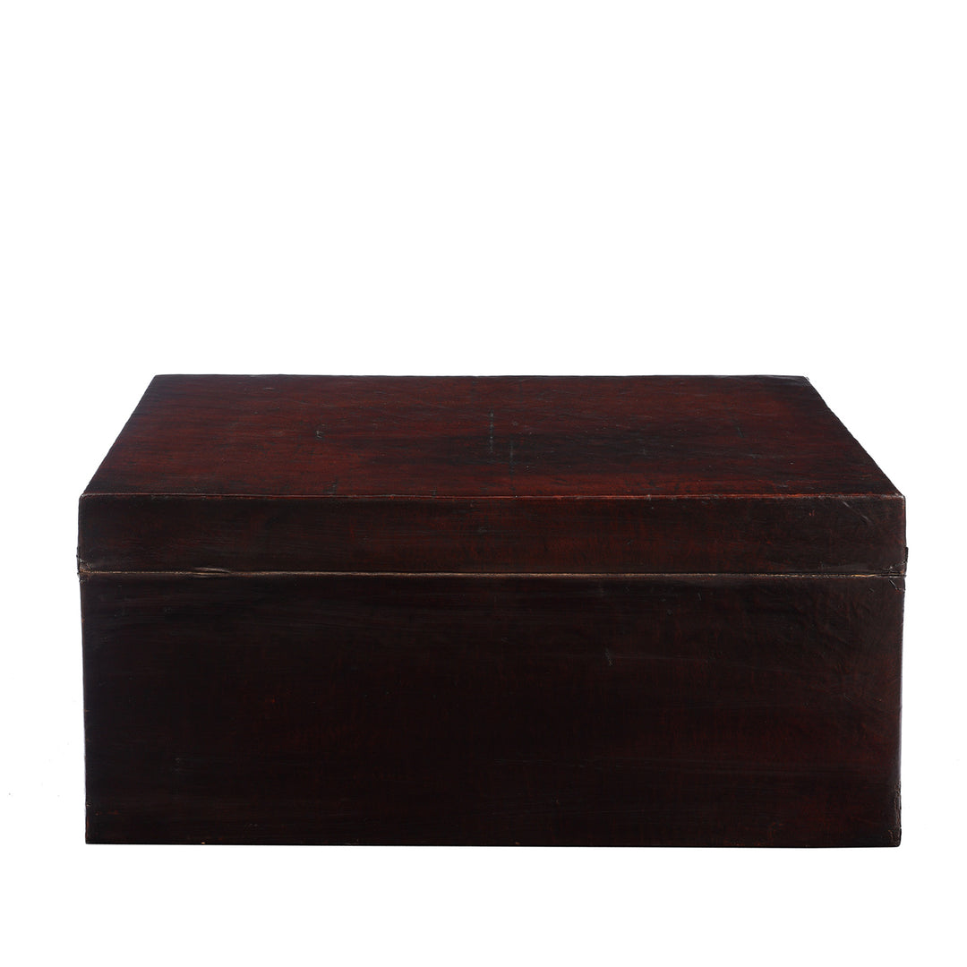 Back of Antique Aubergine Leather Trunk from Shanghai - Circa 1920 - Early 20th Century | Indigo Antiques