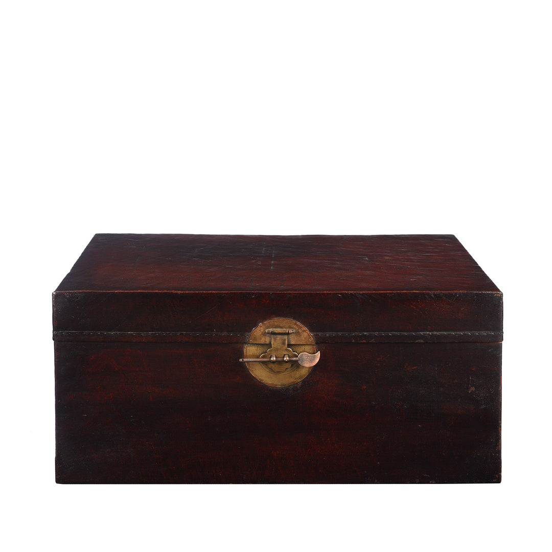 Antique Aubergine Leather Trunk from Shanghai - Circa 1920 - Early 20th Century | Indigo Antiques
