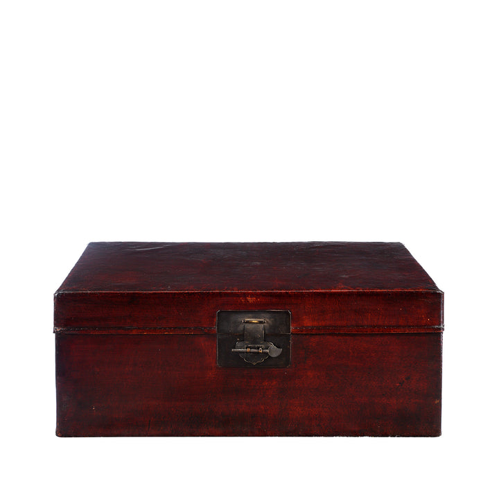 Antique Aubergine Leather Trunk from Shanghai - Circa 1920 - Early 20th Century | Indigo Antiques