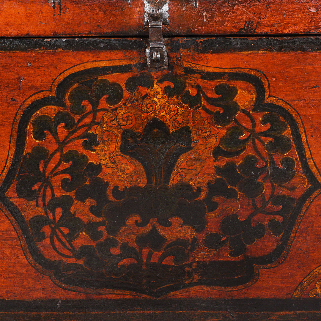 Buddhist Three Jewels (dkon-mchog gsum) Detail From an Antique Painted Tibetan Chest | Indigo Antiques