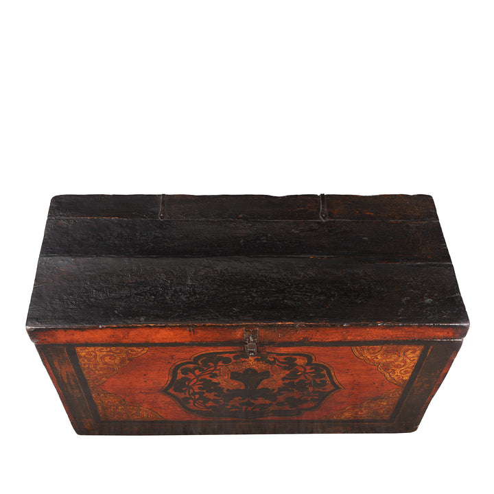 Top Down View Of Old Antique Painted Tibetan Chest | Indigo Antiques