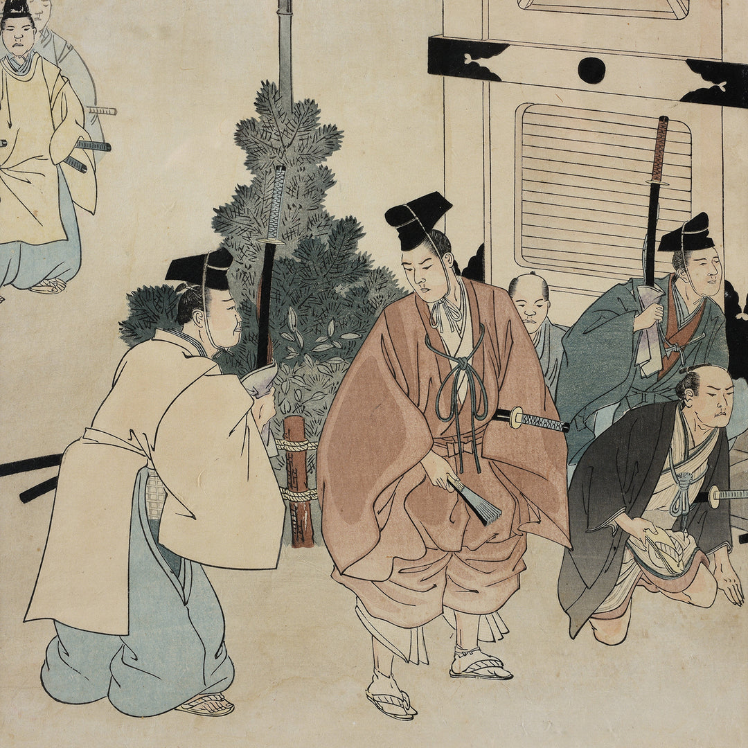 'Visiting Edo Castle on New Years Day' Original Woodblock by Toyohara Chikanobu From the Series 'The Outer Palace of Chiyoda' - Ca 1897 | Indigo Antiques