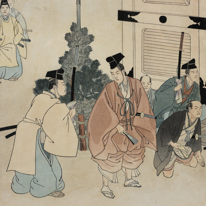 'Visiting Edo Castle on New Years Day' Original Woodblock by Toyohara Chikanobu From the Series 'The Outer Palace of Chiyoda' - Ca 1897 | Indigo Antiques