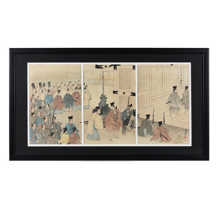 'Visiting Edo Castle on New Years Day' Original Woodblock by Toyohara Chikanobu From the Series 'The Outer Palace of Chiyoda' - Ca 1897 | Indigo Antiques