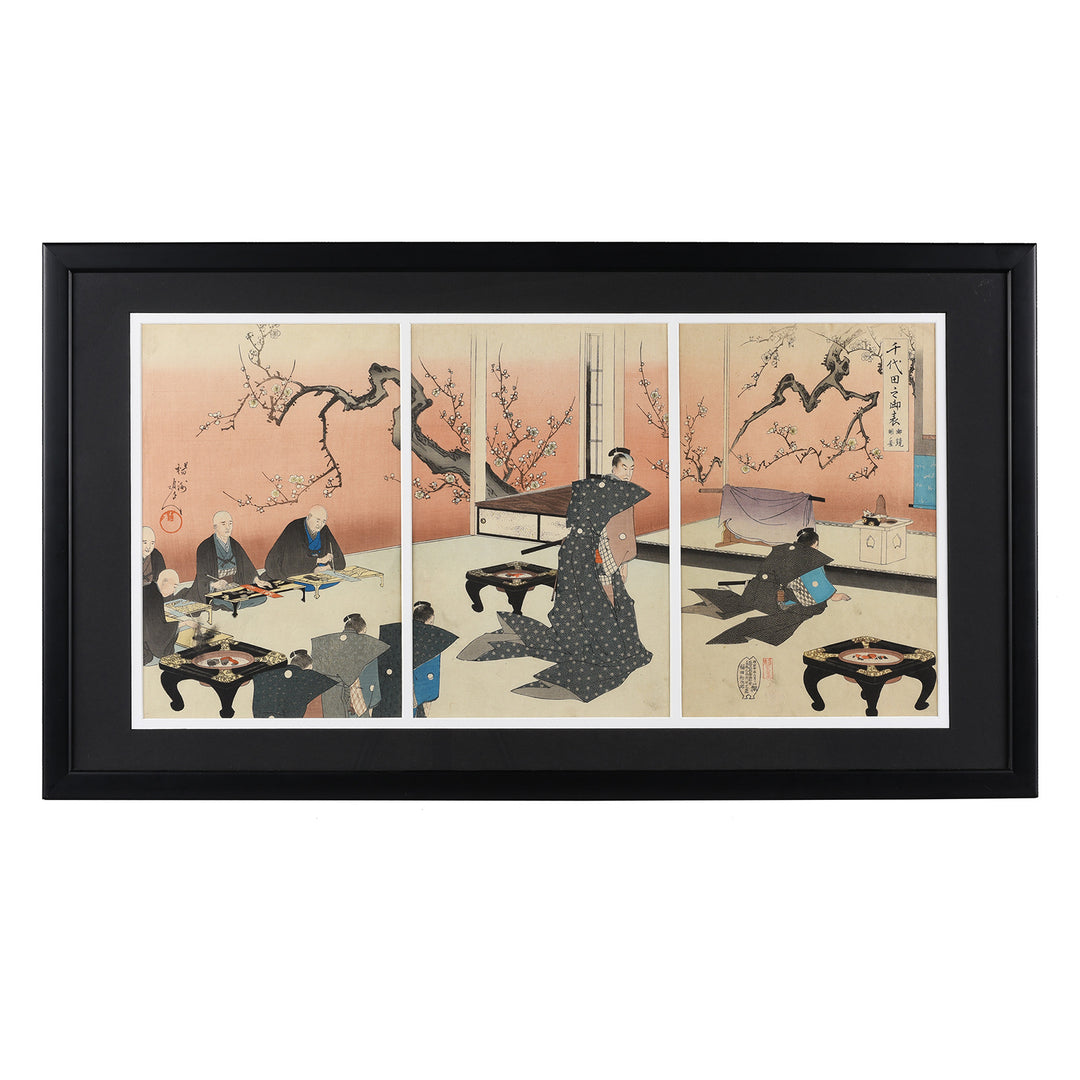 Old 'New Year's Kagamibiraki Ceremony' Triptych Print by Chikanobu | Indigo Antiques