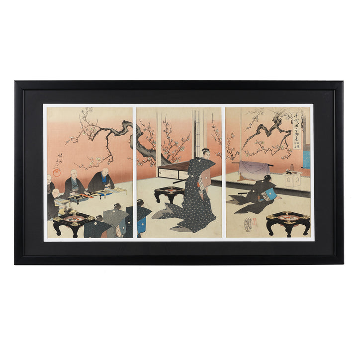 Old 'New Year's Kagamibiraki Ceremony' Triptych Print by Chikanobu | Indigo Antiques