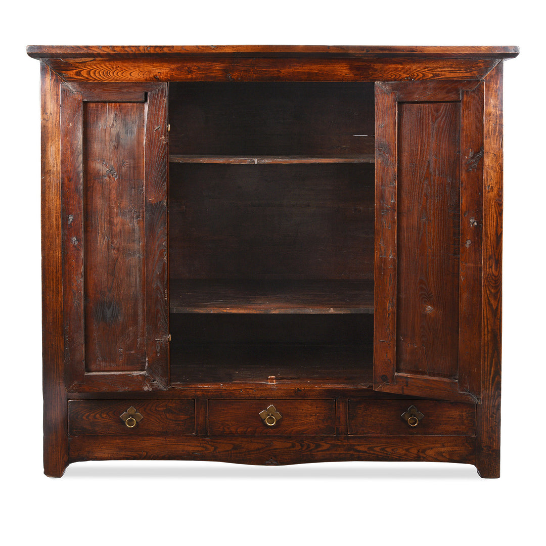 Half Open View Of Elm Wardrobe Cabinet From Gansu - 19th Century | Indigo Antiques