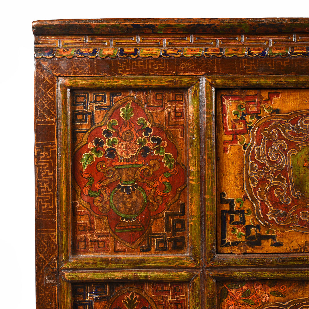 Corner Detail From Antique Tibetan Painted Altar Cabinet | Indigo Antiques