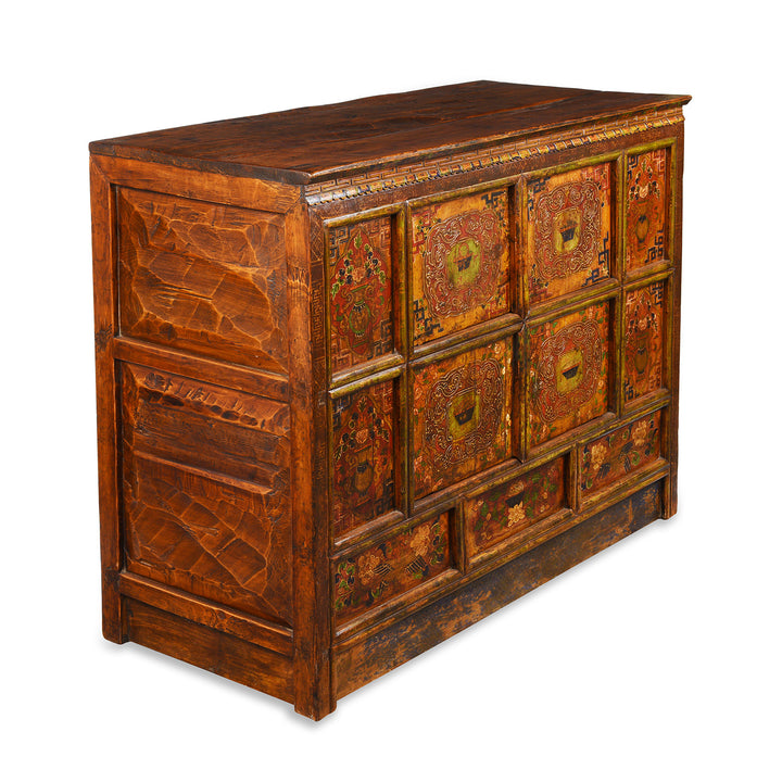 Angled View Of Antique Tibetan Painted Altar Cabinet | Indigo Antiques