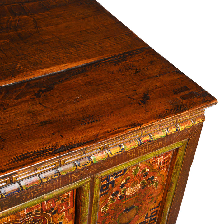 Top Detail From Antique Tibetan Painted Altar Cabinet | Indigo Antiques