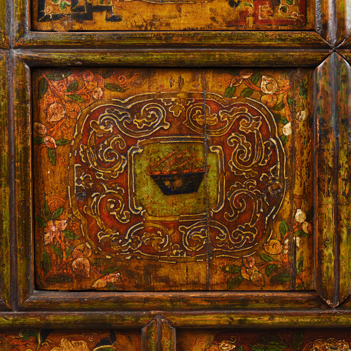 Paintwork Detail From Antique Tibetan Painted Altar Cabinet | Indigo Antiques