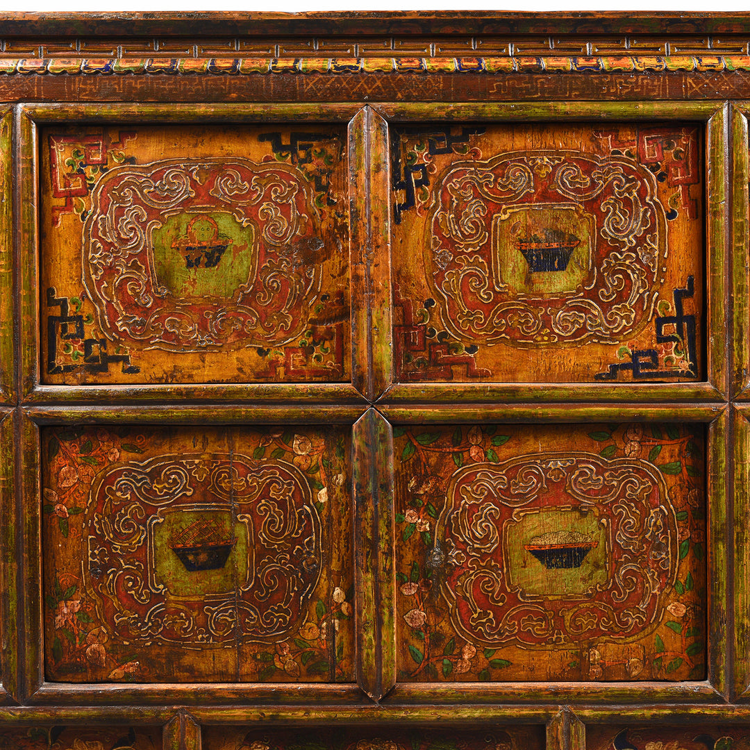Paintwork Detail From Antique Tibetan Painted Altar Cabinet | Indigo Antiques