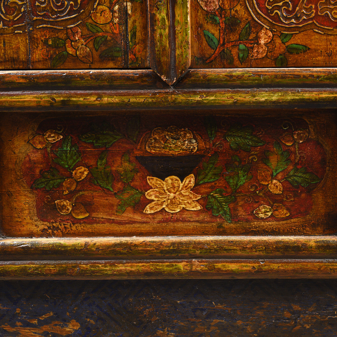 Paintwork Detail From Antique Tibetan Painted Altar Cabinet | Indigo Antiques