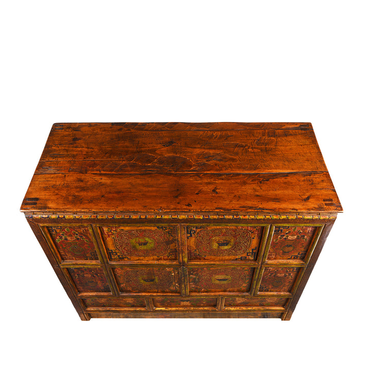 Top Down View Of Antique Tibetan Painted Altar Cabinet | Indigo Antiques