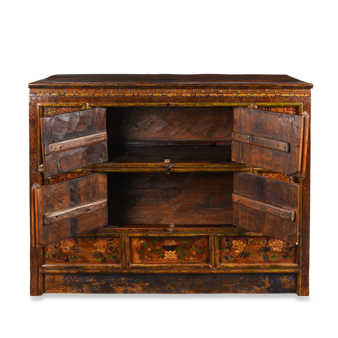 Open Doors View Of Antique Tibetan Painted Altar Cabinet | Indigo Antiques