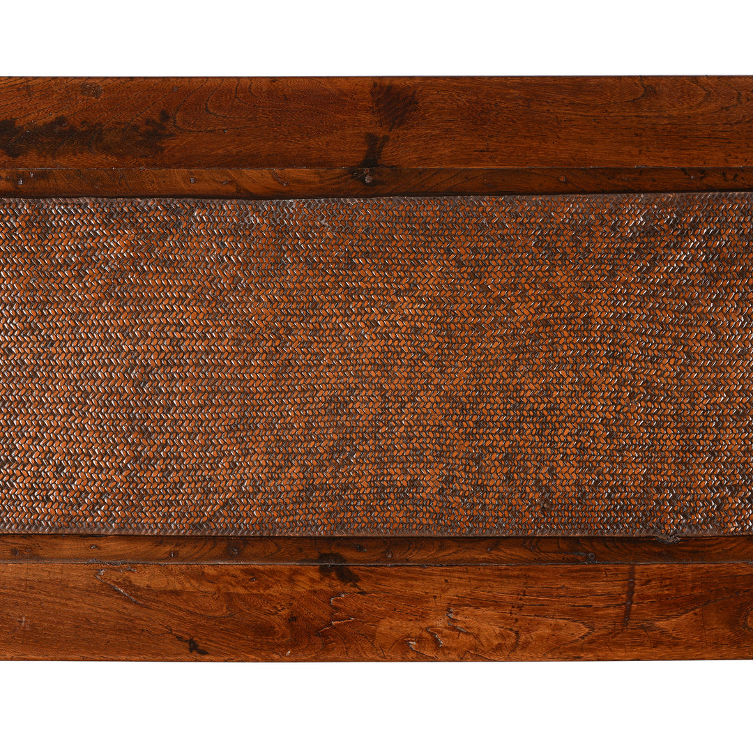 Rattan Detail From Antique Red Elm Bench From Jiangsu With Rattan Seat - 19th Century | Indigo Antiques