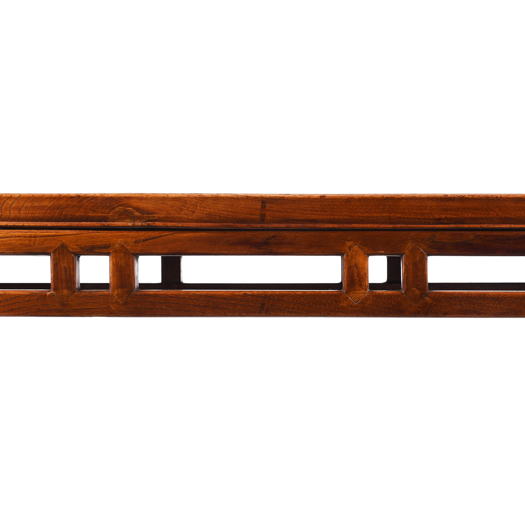 Detail From Antique Red Elm Bench From Jiangsu With Rattan Seat - 19th Century | Indigo Antiques