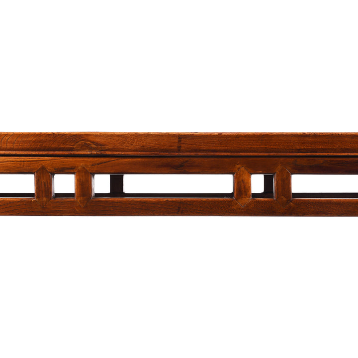 Detail From Antique Red Elm Bench From Jiangsu With Rattan Seat - 19th Century | Indigo Antiques