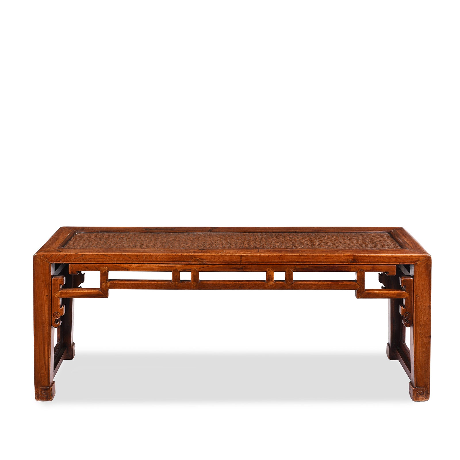 Antique Red Elm Bench From Jiangsu With Rattan Seat - 19th Century | Indigo Antiques