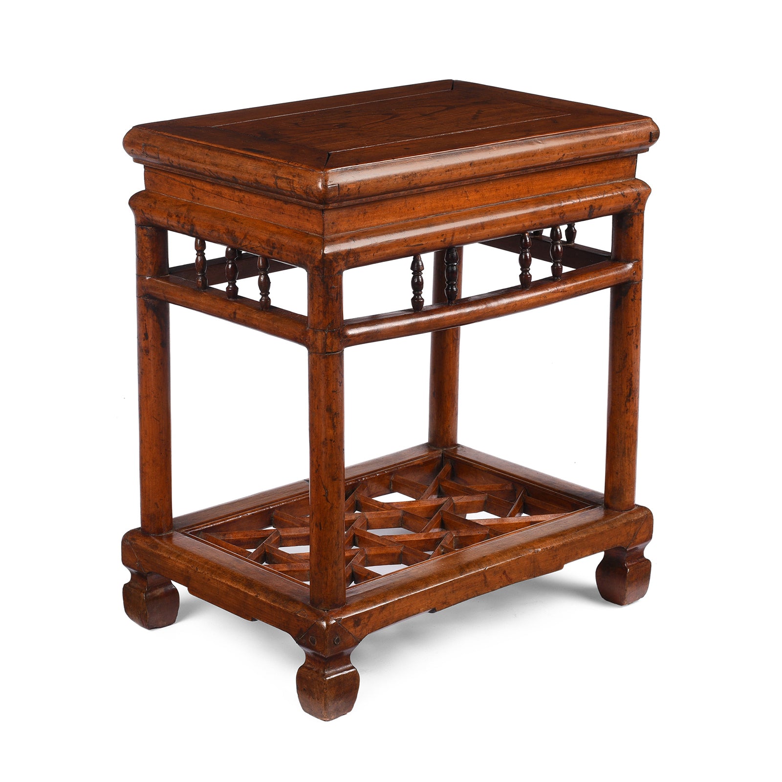 Angled View Of Antique Red Elm & Cypress Low Table From Jiangsu | Indigo Antiques