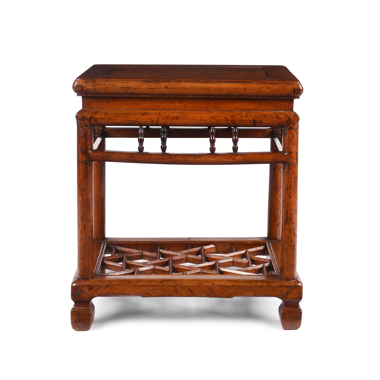 Angled View Of Antique Red Elm & Cypress Low Table From Jiangsu | Indigo Antiques