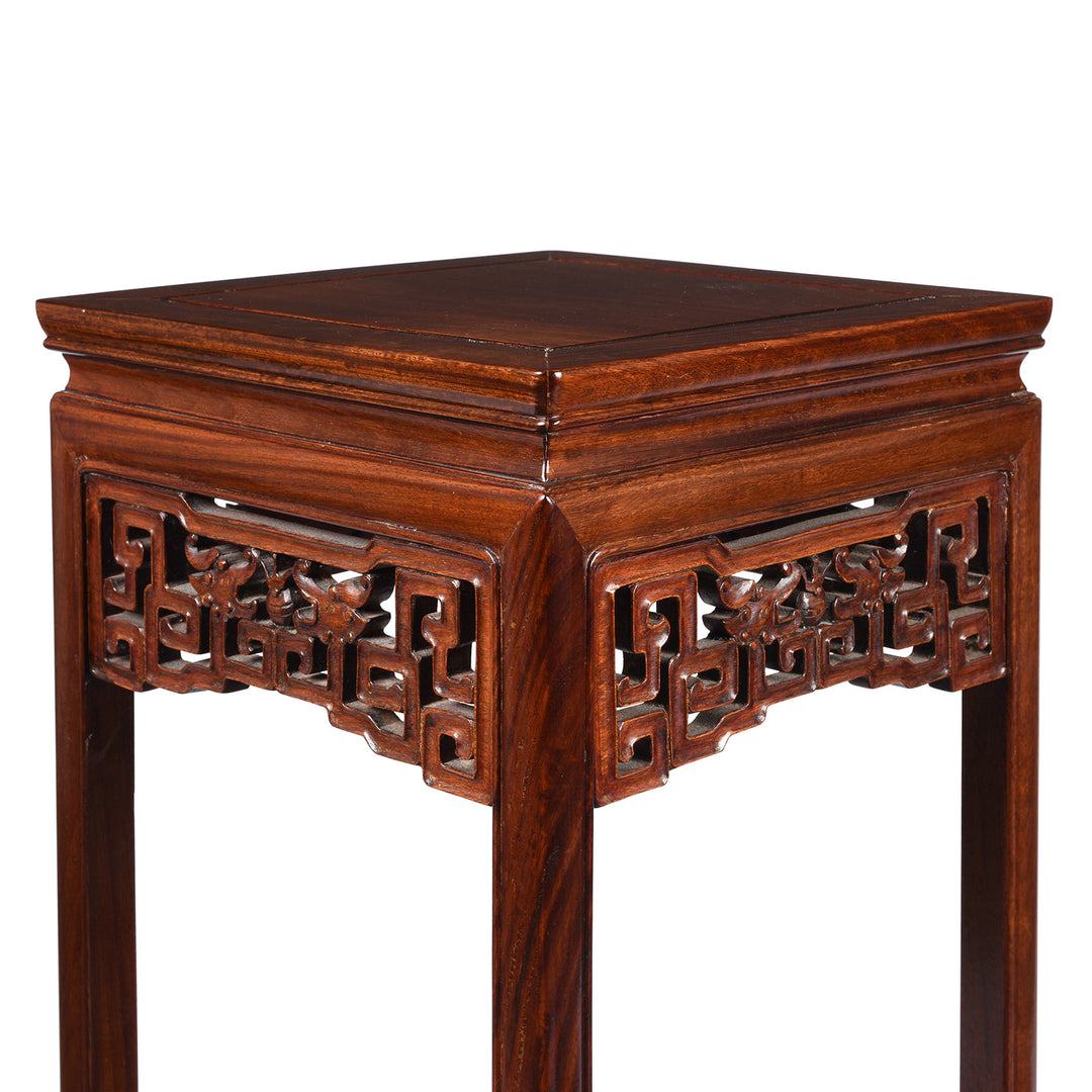 Corner Detail on a Vintage Hongmu Hardwood Chinese Flower Stand With Hoof Feet - Ca 1960's| Indigo Antiques