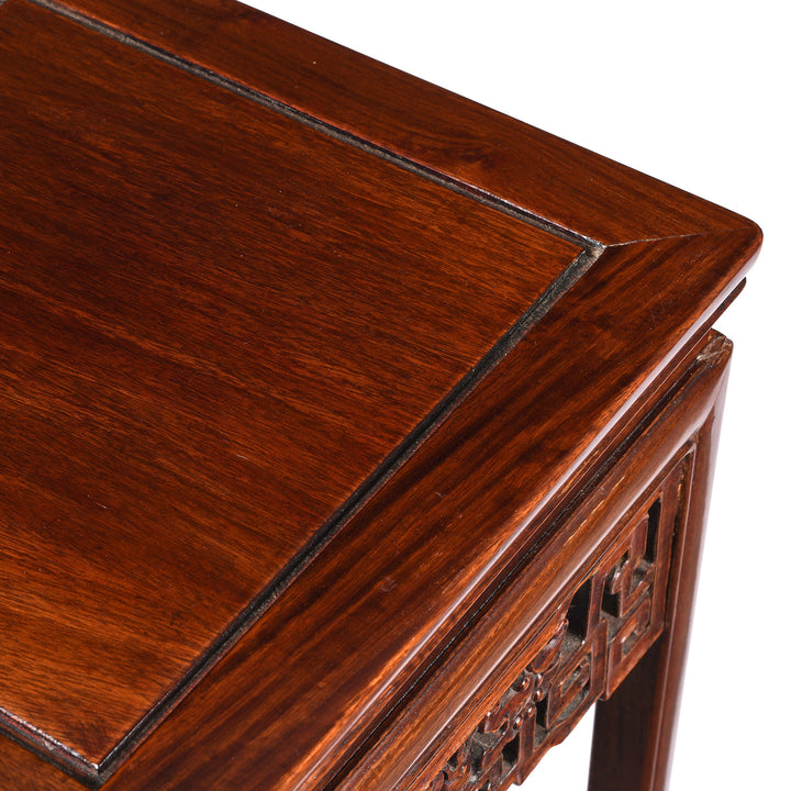Hongmu wood detail on a Vintage Hongmu Hardwood Chinese Flower Stand With Hoof Feet - Ca 1960's| Indigo Antiques