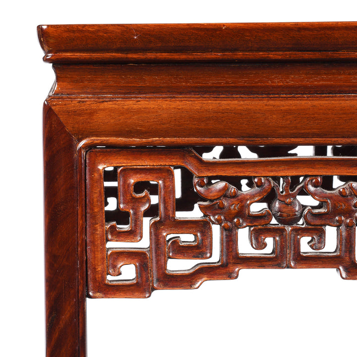 Makara Spandrel Detail on a Vintage Hongmu Hardwood Chinese Flower Stand With Hoof Feet - Ca 1960's| Indigo Antiques
