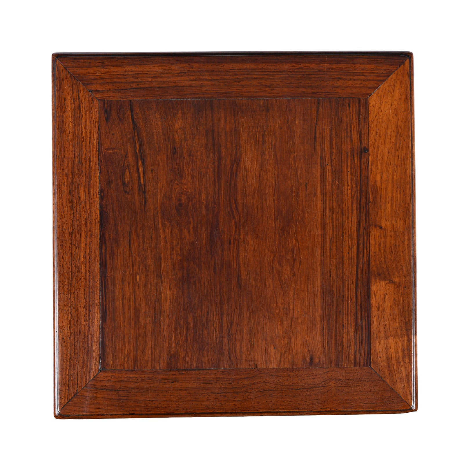 Top Down View Of Chinese Huali Rosewood Side Table With Square Form And Rich Patina
