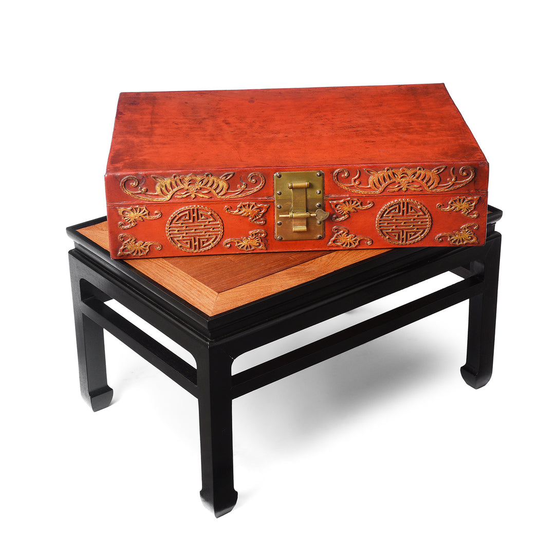 Stand Detail From Antique Red Leather Parcel Gilt Trunk from Shanghai - 19th Century | Indigo Antiques