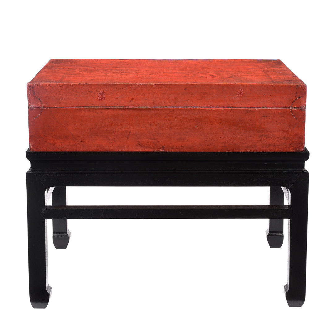 Back Of Antique Red Leather Parcel Gilt Trunk from Shanghai - 19th Century | Indigo Antiques